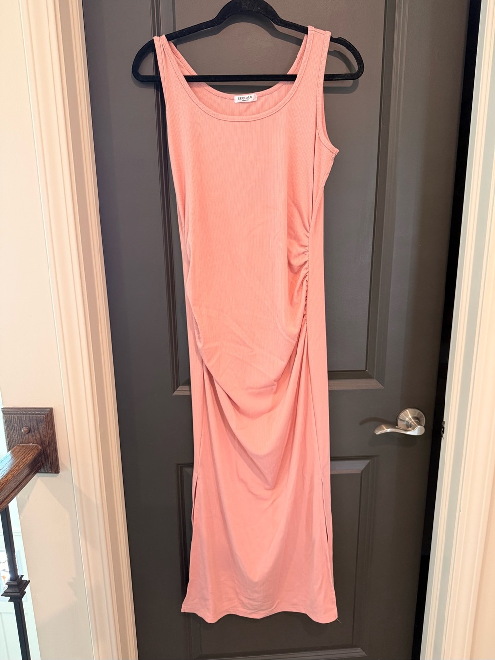 Maternity Sleeveless Pink Ruched Tank Maxi Dress